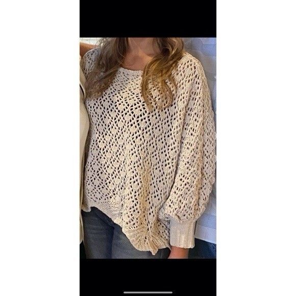 NWT Jessica Simpson Crochet Sweater Small Oversized Boho Dolman Sleeve Cream - Picture 2 of 8